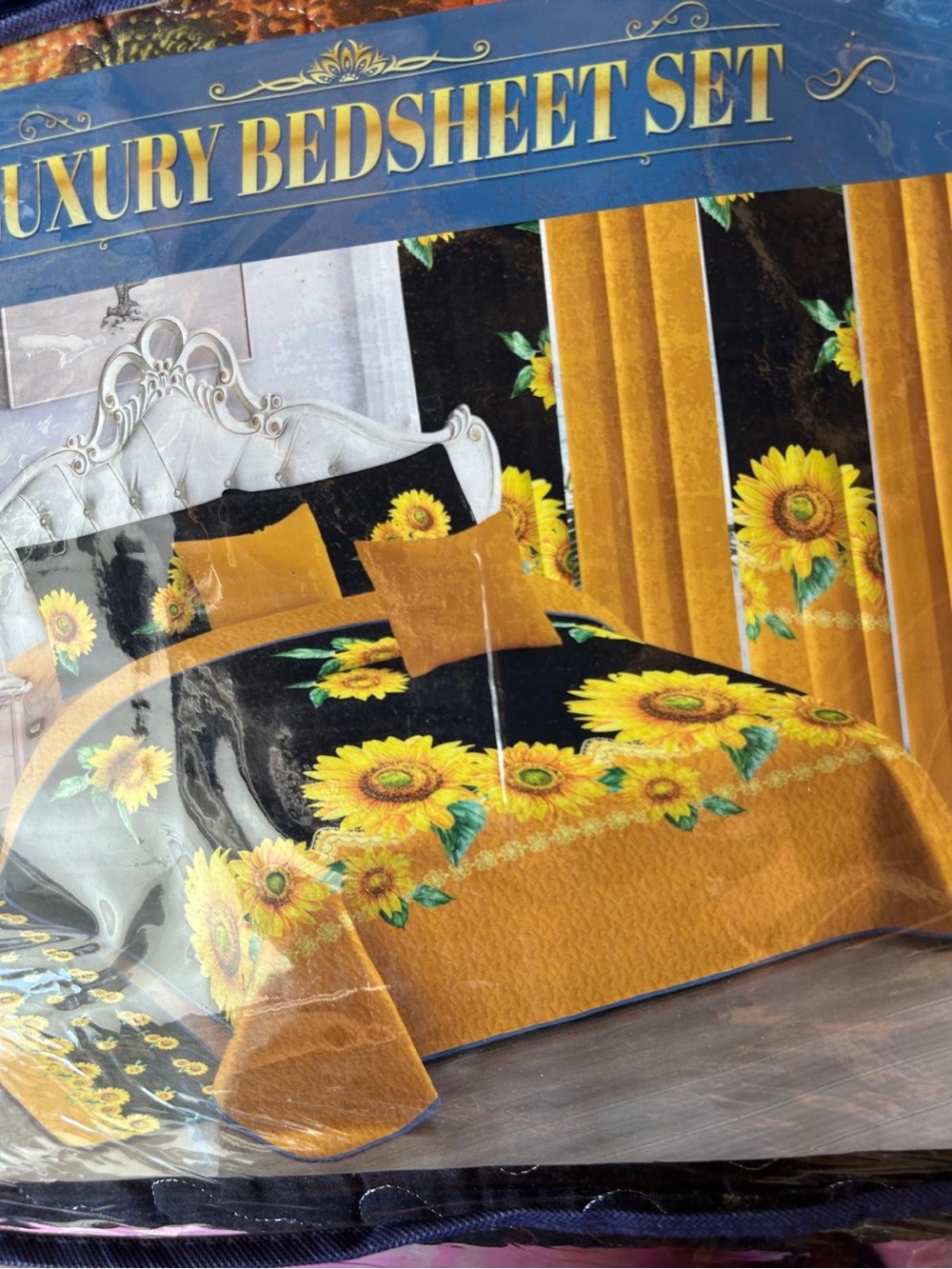 Liliana Sunflower Print Yellow & Black Bedsheet Set